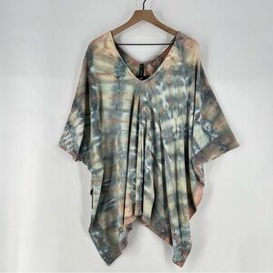 Brightly Twisted Tie‎ Dye Poncho Top Soft Muted Pastel Pink Blue Topper Bohemian